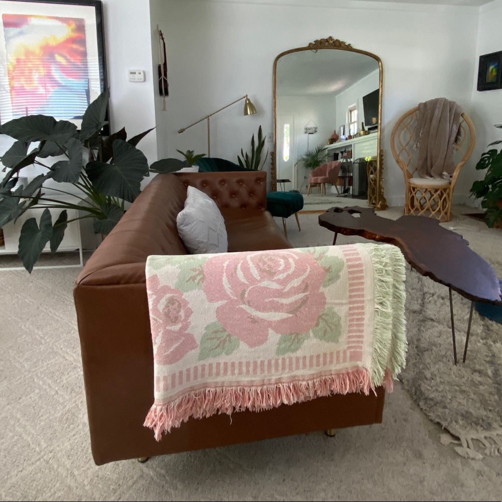 Pink and Pistachio Cottagecore Floral Woven Tapestry Blanket